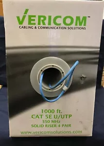 240 FT of NEW 24 AWG Blue Vericom CAT 5E U/UTP Solid Riser Communications Cable - Picture 1 of 5