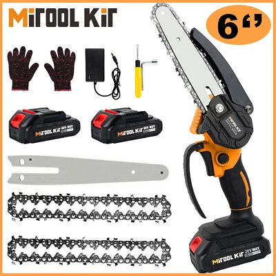 MITOOL KIT 6in Mini Handheld Chainsaw Cordless Electric Chain Saw Tool Set W/2.0ah Battery