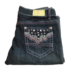 Pazzo Dark Blue Wash Size 5 Skinny Jeans Embellished Pockets Pink Blue Cute 918A - Picture 1 of 5