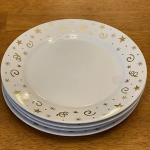 The Pampered Chef Set of 4 Dessert Plates #1996 Celebration White w/Gold  8” - Picture 1 of 8