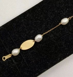Pulsera oro 18k 750 mls. Con Perlas Y Chapa Para Grabar. 17 Cm. - Imagen 1 de 4