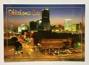 Downtown Oklahoma City Skyline at Night OKC Photo Border Picture Postcard 8612 - Picture 1 of 2