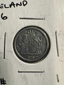 1976 Iceland 1 Krona KM#23 Coin - Shield & Protectors - Aluminum - Picture 1 of 2