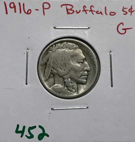 1916-P Indian Head Buffalo Nickel 5 Cent Piece Good 5c Cover