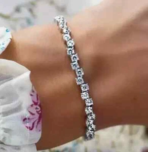 14Ct Round Cut Lab-Created Diamond Womens Wedding Bracelet 14K Wh Gold Plated 7" - Picture 1 of 5