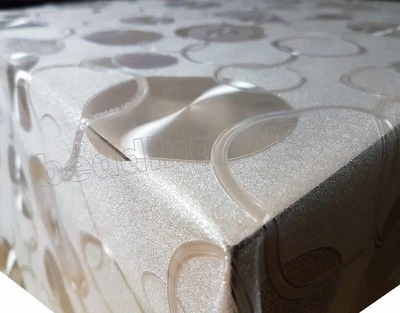 PVC TABLE CLOTH CLEAR CIRCLES EMBOSSED FUNKY ROUND GLITTER FROSTY PLASTIC COVER - Image 1 of 3