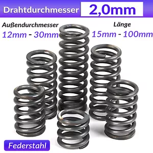 Druckfeder Drahtdurchmesser 2,0mm Federstahl Feder AD 12mm-30mm Länge 15mm-100mm - Bild 1 von 5