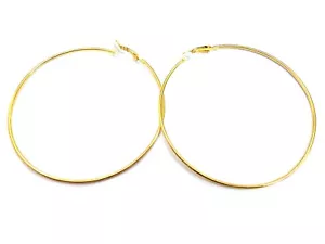 CLIP-ON EARRINGS LARGE 2.75 INCH HOOP EARRINGS SIMPLE THIN GOLD OR SILVER PLATED - Picture 1 of 7