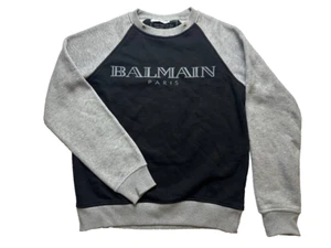 BALMAIN PARIS Black / Gray Colorblock Big Logo Sweatshirt Sweater 46 - Picture 1 of 14