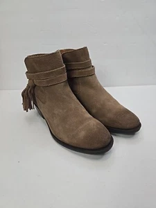 Sofft Boots Womans 6.5 M Tan Suede Leather Ankle Bootie Strappy Tasseled - Picture 1 of 13