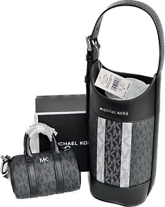 Michael Kors Wine Bottle Holder Giftables Bag + Micro Duffle Keyfob MK Black