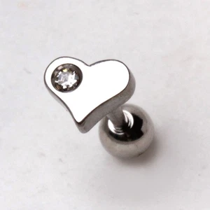 316L Surgical Steel Heart Cartilage Earring with Clear Gem - Picture 1 of 2