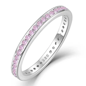 Anillo apilable para mujer de plata de ley 925 bandas de eternidad creadas rosa tourma... - Imagen 1 de 8