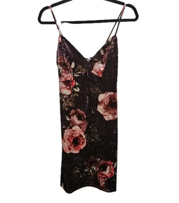 Y2K 迷你礼服仙女压花天鹅绒紫色花卉中号 2000 年代早期复古 — 第 1/4 张图片