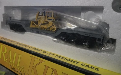 MTH RailKing 30-7618 Depressed Flat Car With Ertl Bull Dozer NIB - Image 1 of 4