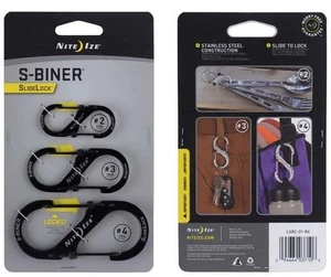 Nite Ize 3 Pack S-Biner SlideLock Steel, Black LSBC-01-R6 Carabiner - Picture 1 of 1