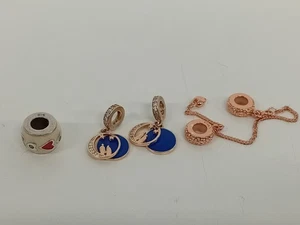 Sterling Silver 925 Charm Set Heart Design Rose Gold Blue Enamel - BOF411 - Picture 1 of 9