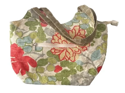 Bolsa Berkshire verde laranja e branca flor fecho com zíper limpo! 14” x 9” - Imagem 1 de 4