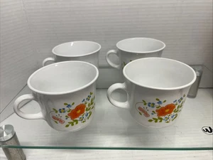 Set of 4 Corelle Corning Ware Wildflower Coffee Tea Cup Mug Orange Flower - Picture 1 of 10