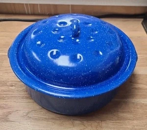 Vintage blaue Emaille Kassorle Schale in sehr gutem Zustand 8,5" über 3" tief - Bild 1 von 4