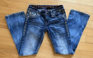 Rock Revival Shaina Easy Boot Jeans Women's 27 X 31 Mid Rise Embellished Pockets - Picture 1 of 14