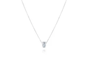 COLLAR DE TOPACIO BLANCO REDONDO ORO BLANCO 14K CLAVO BLANCO - Imagen 1 de 3