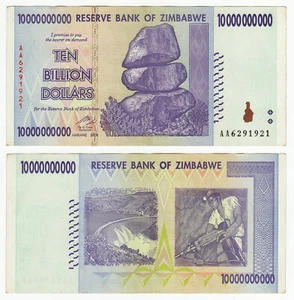 Billete de 10 mil millones de dólares 2008 de Zimbabue extremadamente fino en estado AUNC P-85 - Imagen 1 de 2