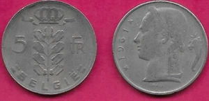 BELGIUM 5 FRANCS 1961 BELGIE DUTCH LEGEND,PLANT DIVIDES DENOMINATION,CRO - Picture 1 of 1