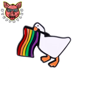 LGBT Pride Rainbow Flag White Goose Duck Design Enamel Lapel Pin LGBTQ+ Badge - Picture 1 of 1