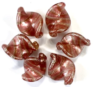 Venetian Murano Glass Bead Beads: 6 Pink Gold/Aventurine Leaf Twist 30mm (#30) - Bild 1 von 6