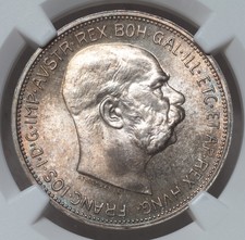 1912, Austria, Francis Joseph I. Silver 2 Corona Coin. Low Pop 10/5! NGC MS-64!