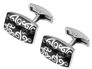 Hard wearing Silver & Black Enamel Mens Gift Cuff links by CUFFLINKS DIRECT - Picture 1 of 12
