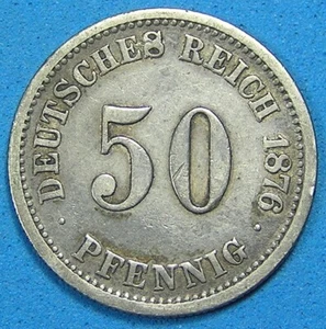 Germany 50 Pfennig Silver Coin, 1876 F, Error Blundered S in Deutsches-S is an 8 - Picture 1 of 3