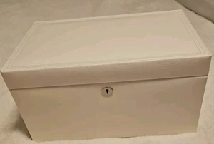 New~Pottery Barn~ Mckenna Leather Jewelry Box-Armoire~Large~White IOB Key Lock - Picture 1 of 18