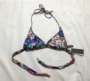 NWT Women's Kenneth Cole Reaction Paisley Pom Pom Triangle Padded Bikini Top-S - Picture 1 of 1