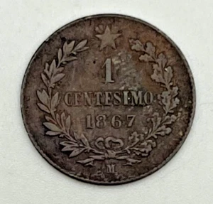 1867 M Italy 1 Centesimo KM#1 Bronze Milan Mint Victor Emanuele II Lira Small - Picture 1 of 2