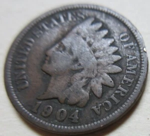 1904 US Small Cent Indian Head Coin. 1 PENNY 1p 1c (RP) - Picture 1 of 2