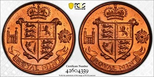 ER266 Very Rare GREAT BRITAIN. Bronze Die Trial, Two Reverse Dies ND (1957) MS65 - Picture 1 of 4