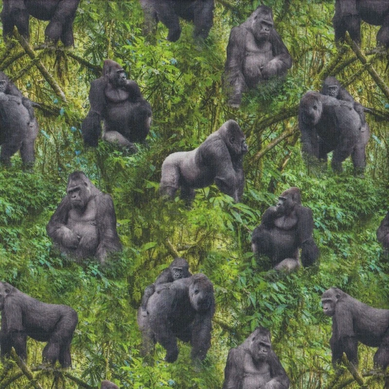 NEW Gorillas in Forest Wildlife African Safari Quilting Fabric 1/2 Metre - image 1 of 1