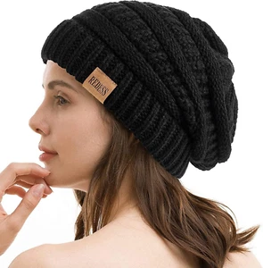 Slouchy Beanie Hat for Men and Women Winter Warm Chunky Soft Oversized Cable Kni - Picture 1 of 12