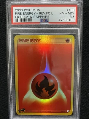 2003 Pokemon Ruby & Sapphire Fire Energy Reverse Foil 108/109 PSA 8.5 NM-MT - Image 1 of 2