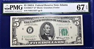1963A $5 Federal Reserve Note Fr-1968-F* Atlanta PMG67 Superb Gem EPQ - Picture 1 of 4