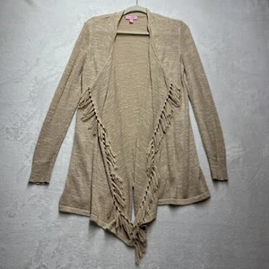 Lilly Pulitzer Tassel Cardigan Womens Medium Tan Lucita Draped Sweater Preppy - Picture 1 of 11