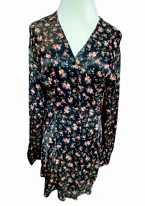 NWT ZARA Satin Floral Print Black Pink Roses Dress Size Small - Picture 1 of 10