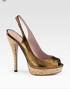Decolte Gucci Lizbeth bronzo metallizzato plateau imbracatura posteriore punta aperta. Tg 39,5 Usato in ottime condizioni! - Foto 1 di 19