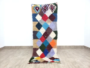 Vintage Moroccan Geometric Rug 3x7 Colorful Diamond Handmade Cotton Runner Rugs - Picture 1 of 8