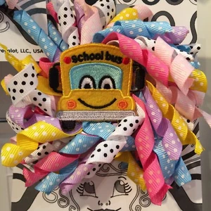 Kids Hair Clip back to School yellow bus curly bow Fun USA - Picture 1 of 3