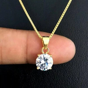 2 kt runder D/VVS1 Lab Created Diamant 14k vergoldet Solitär Anhänger 925 - Bild 1 von 4