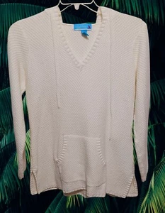 Womans Island Winds Caribbean Joe Off White Hooded Pocket Sweater Cover up 1X - Picture 1 of 3