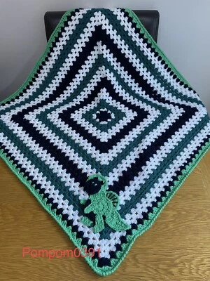 CROCHET Baby Granny Blanket with Dinosaur Applique. Baby Shower, Gift. 30"x 30" - Image 1 of 4